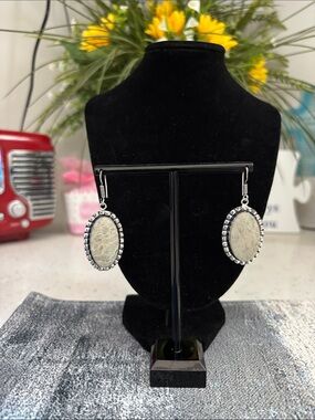 Sterling Silver Rock Chalcedony Gemstone Drop Dangle Earrings
